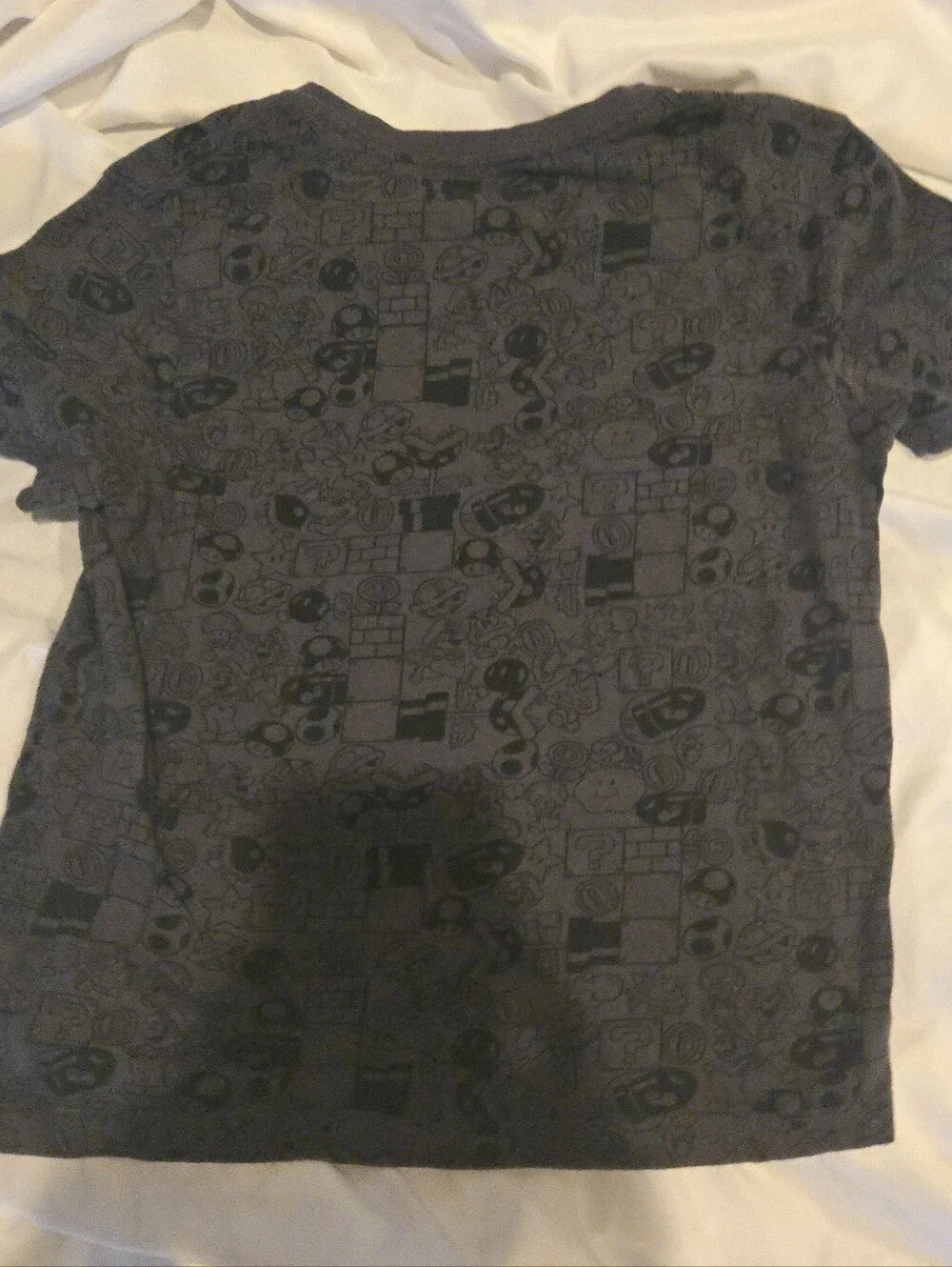 Old Navy Boy's Gray Kids Super Mario Tee with Red, Blue Subtle Game Patterns 8